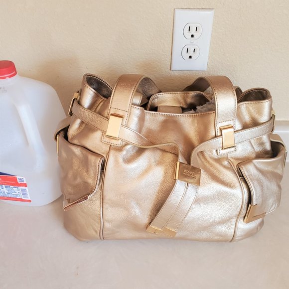 Rare Michael Kors Gold Leather Shoulder Bag Purse - Picture 2 of 13